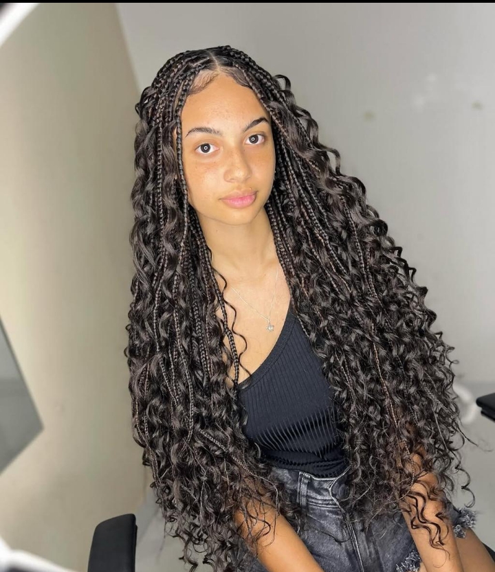 Long dark boho braids by Ani Braids in Lanham, Maryland