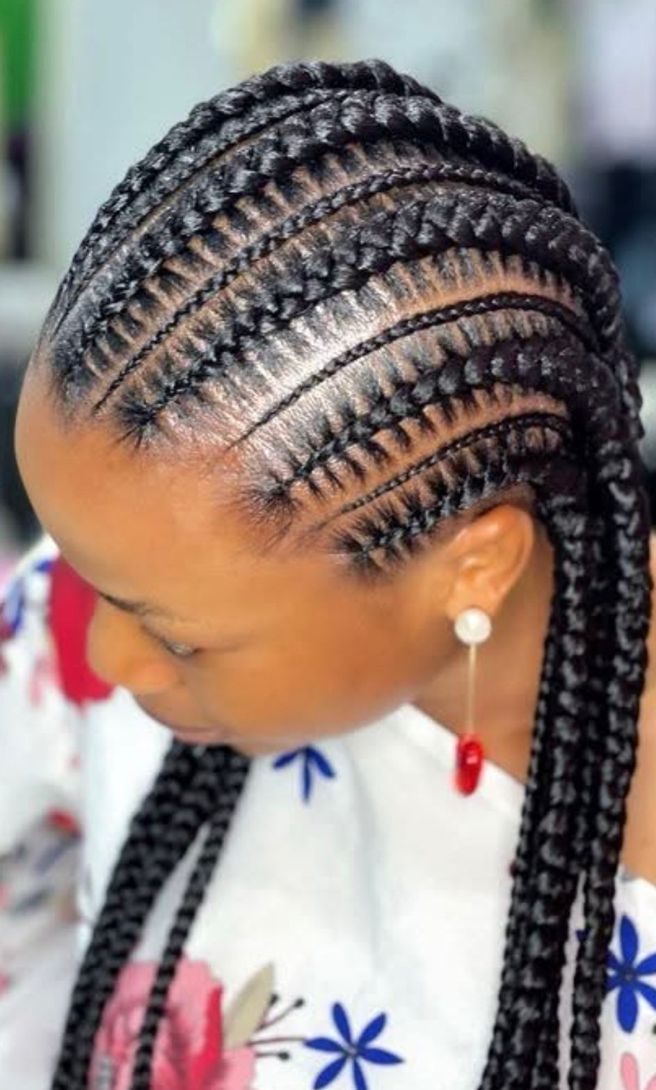 Large feed-in cornrows with long black braids by Ani Braids in Lanham, Maryland