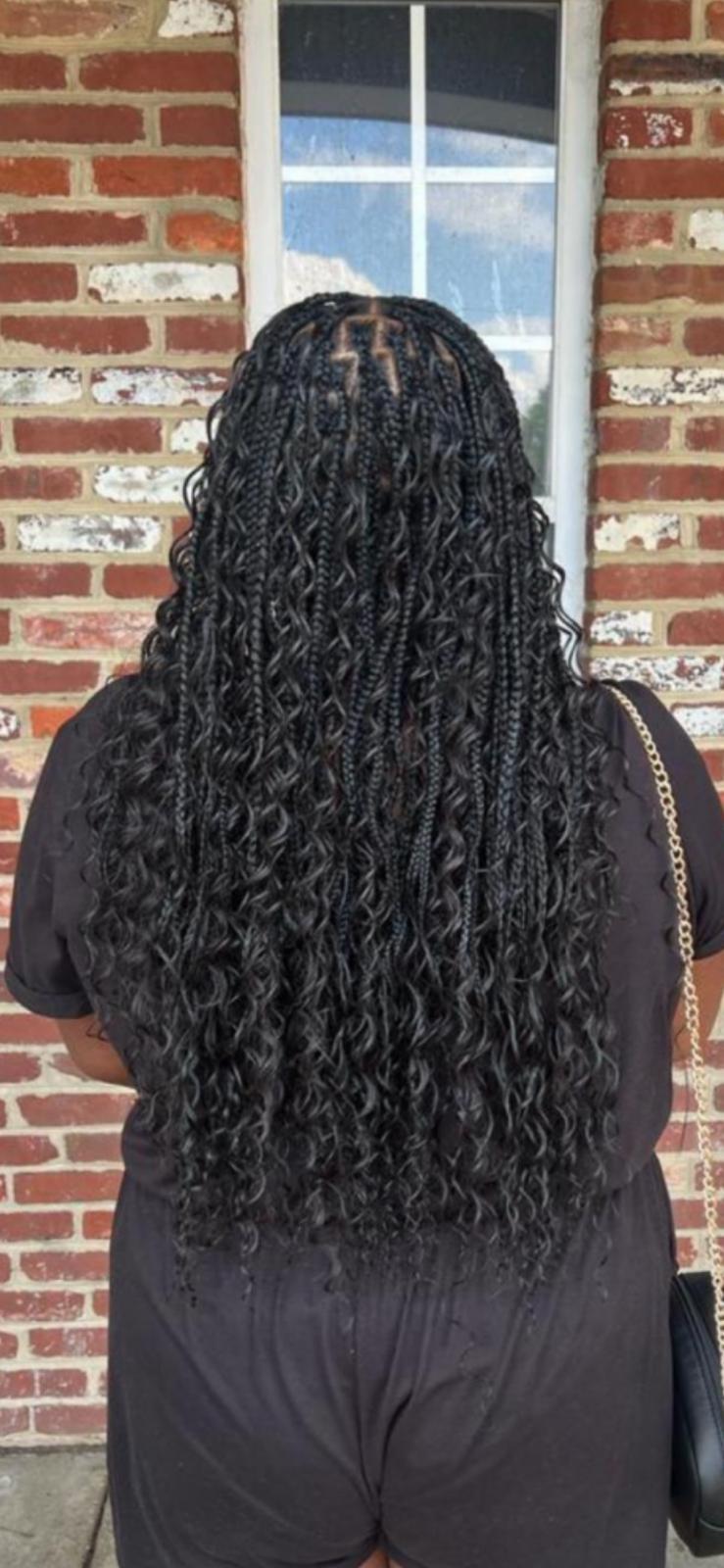 Long black boho braids, waist-length, by Ani Braids in Lanham, Maryland
